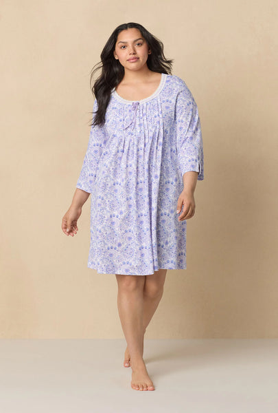 Purple Paisley 3/4 Sleeve Cotton Short Nightgown 22678-520