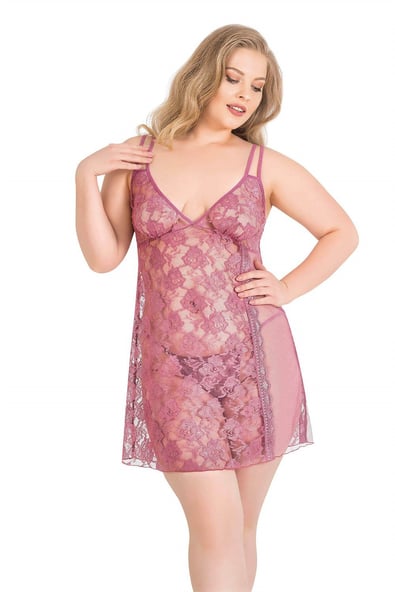 Primoda Plus Size Dusty Rose Short Tulle Nightgown 3024