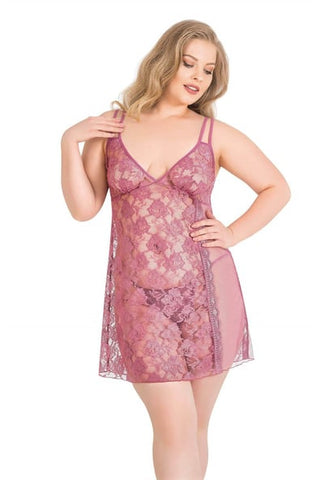 Primoda Plus Size Dusty Rose Short Tulle Nightgown 3024