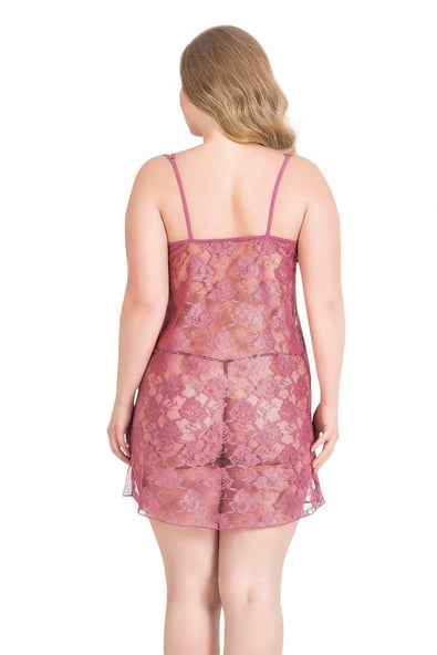 Primoda Plus Size Dusty Rose Short Tulle Nightgown 3024