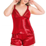 Primoda Plus Size Red Satin Babydoll Shorts Set 1066