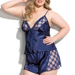 Primoda Plus Size Navy Blue Satin Babydoll Shorts Set 1052