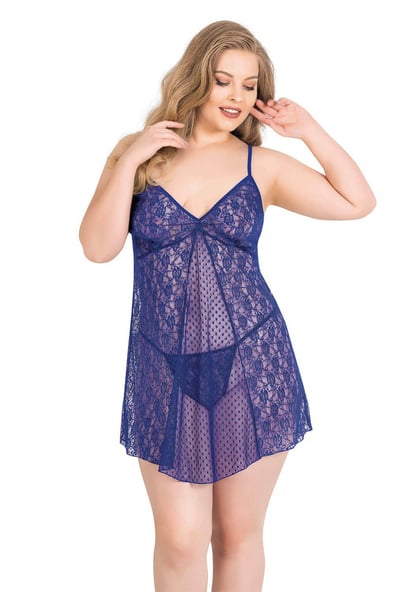 Primoda Plus Size Saxe Short Tulle Nightgown 3034