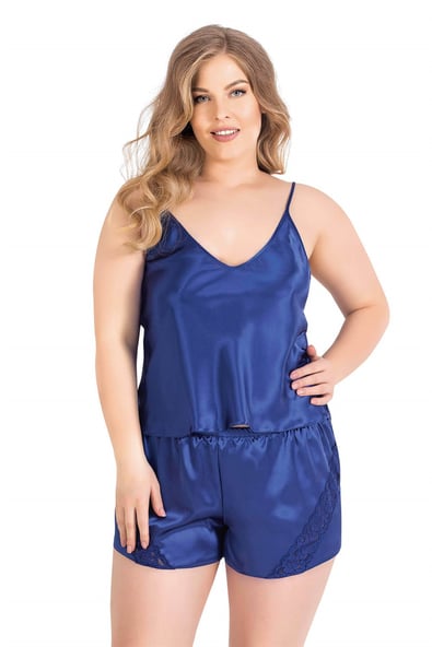 Primoda Plus Size Saxe Satin Babydoll Shorts Set 1061