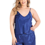 Primoda Plus Size Saxe Satin Babydoll Shorts Set 1061