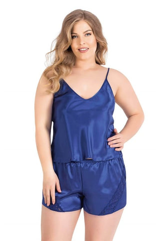 Primoda Plus Size Saxe Satin Babydoll Shorts Set 1061