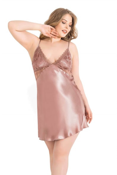 Primoda Plus Size Mink Short Satin Nightgown 2061