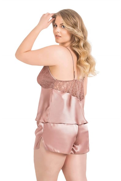 Primoda Plus Size Mink Satin Babydoll Shorts Set 1064
