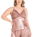 Primoda Plus Size Mink Satin Babydoll Shorts Set 1064