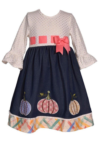 Bonnie Jane Girls Pumpkin Embroidered Dress12732