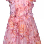 NEW Bonnie Jean Girls Size 16 "PINK PEACH FLORAL CHIFFON" Ruffle Dress NWT 12640