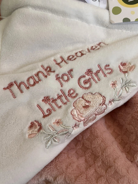 Little Me Thank Heaven For Little Girls Pink Reversible Baby Blanket Embroidered 51247