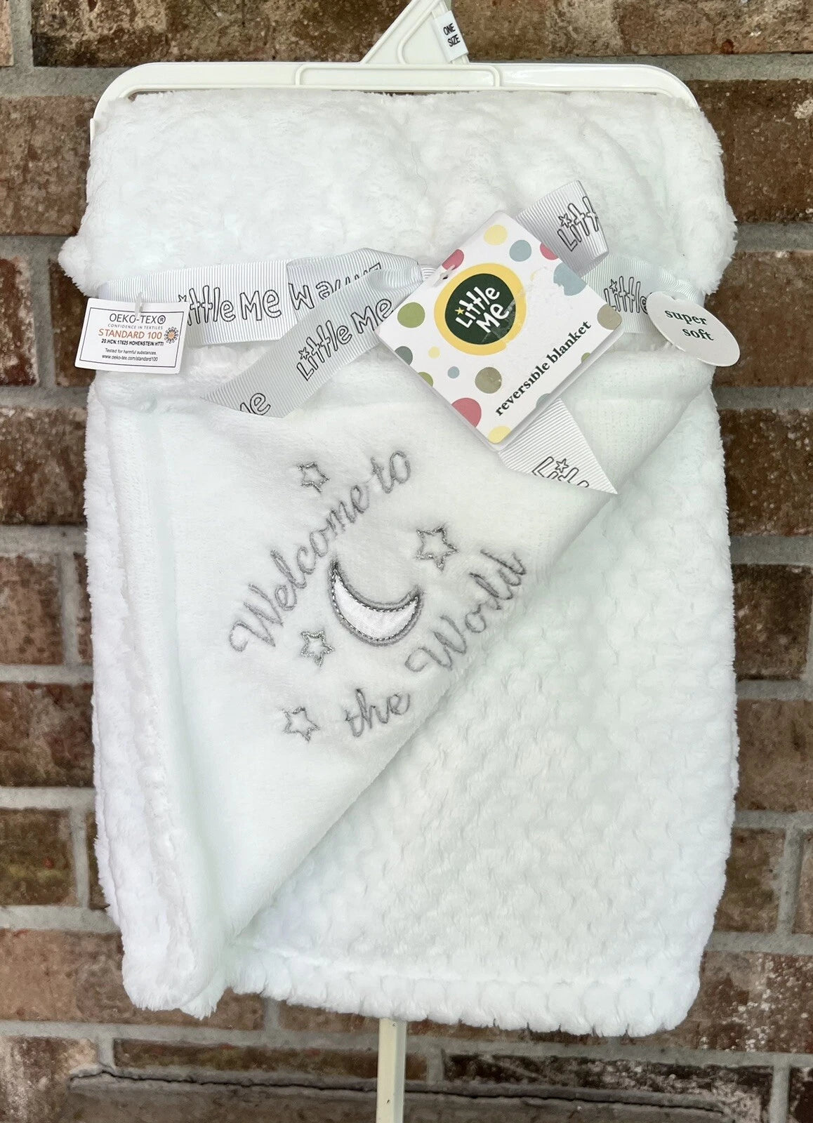 Little Me White WELCOME TO THE WORLD Baby Blanket & Elephant Rattle Toy 2 Pc Set 51249