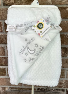 Little Me White WELCOME TO THE WORLD Baby Blanket & Elephant Rattle Toy 2 Pc Set 51249
