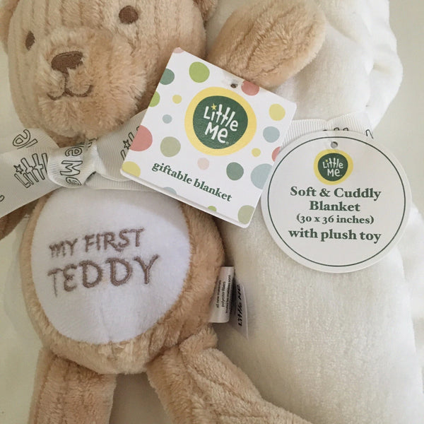 NEW Baby Blanket and Bear Stuffed Animal Set Sherpa Reverse Baby Gift Little Me 50102