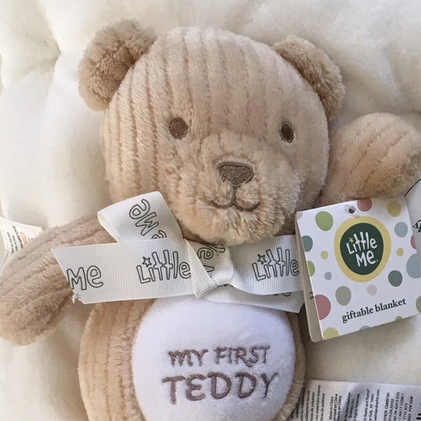 NEW Baby Blanket and Bear Stuffed Animal Set Sherpa Reverse Baby Gift Little Me 50102