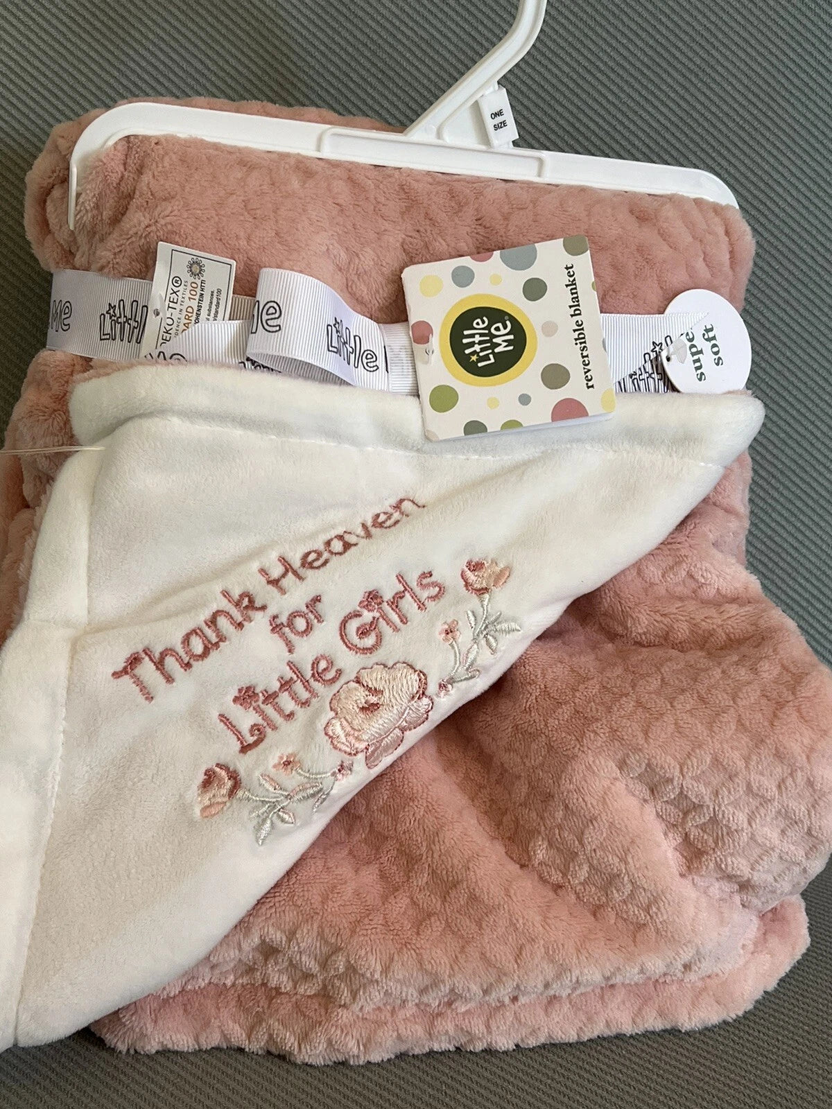 Little Me Thank Heaven For Little Girls Pink Reversible Baby Blanket Embroidered 51247
