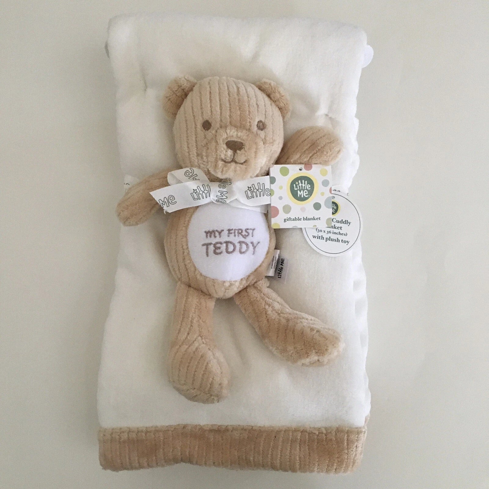 NEW Baby Blanket and Bear Stuffed Animal Set Sherpa Reverse Baby Gift Little Me 50102