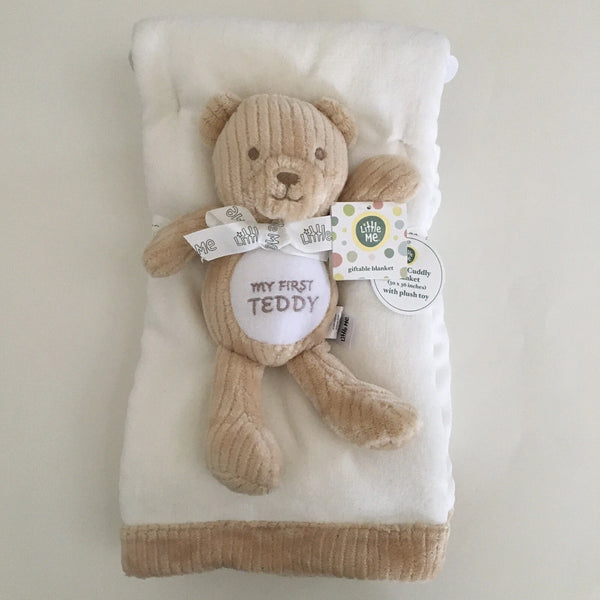 NEW Baby Blanket and Bear Stuffed Animal Set Sherpa Reverse Baby Gift Little Me 50102