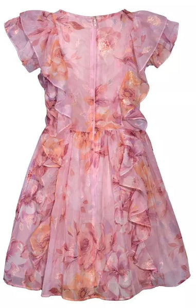 NEW Bonnie Jean Girls Size 16 "PINK PEACH FLORAL CHIFFON" Ruffle Dress NWT 12640