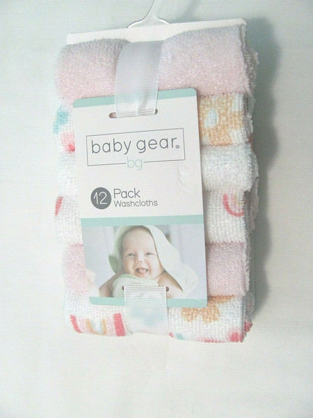 NEW 12 PACK BABY GEAR MULTI-COLORED WASHCLOTHS FOR BABY GIRL'S 00232154