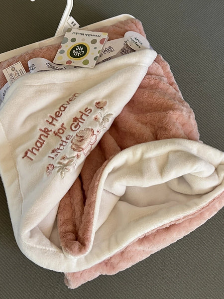 Little Me Thank Heaven For Little Girls Pink Reversible Baby Blanket Embroidered 51247