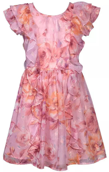 NEW Bonnie Jean Girls Size 16 "PINK PEACH FLORAL CHIFFON" Ruffle Dress NWT 12640