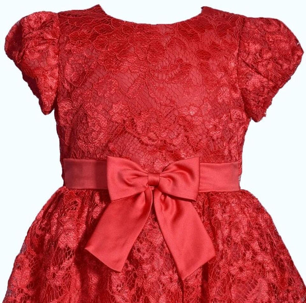 NEW Bonnie Jean Girls Size 6X "RED EMBROIDERED" Lace Mikado Bow Dress NWT 11880