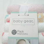 NEW 12 PACK BABY GEAR MULTI-COLORED WASHCLOTHS FOR BABY GIRL'S 00232154