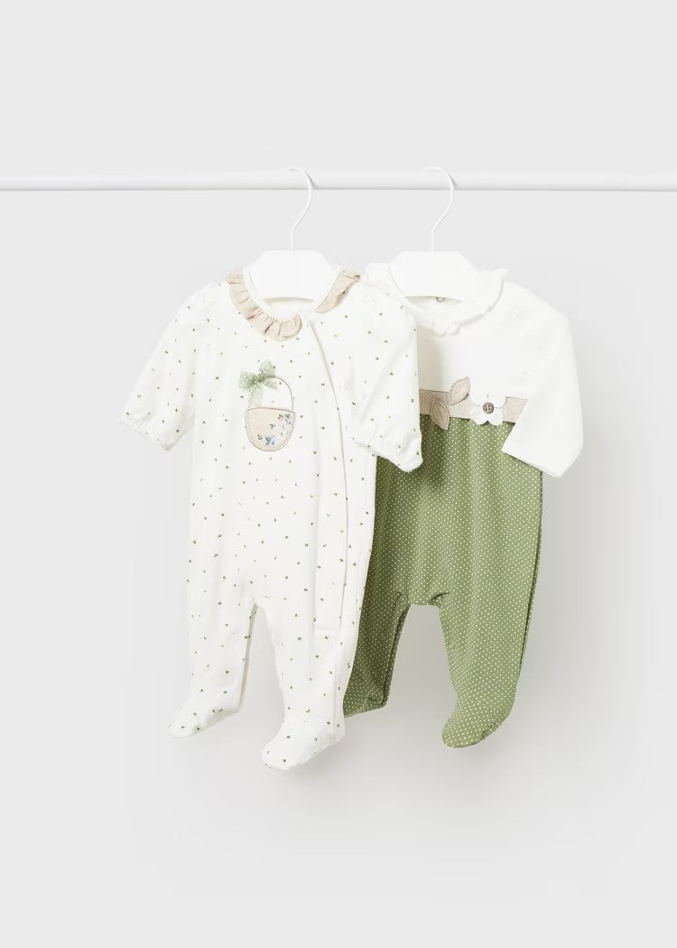 Set of 2 long Better Cotton newborn rompers Ref.  24-01709-087