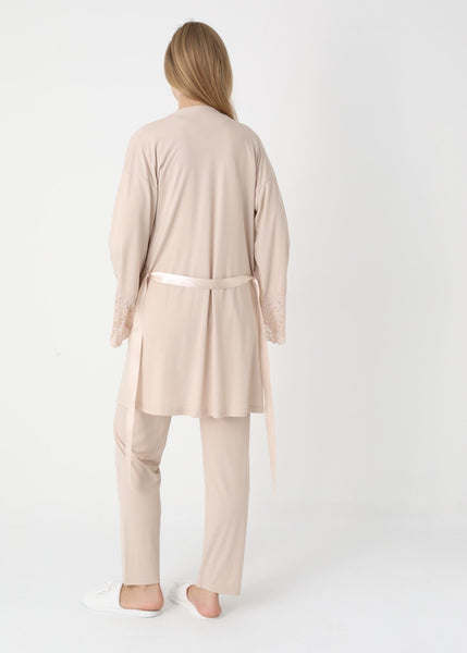 Women's Pajamas with Maternity and Nursing Robe Set Beige 25-3449