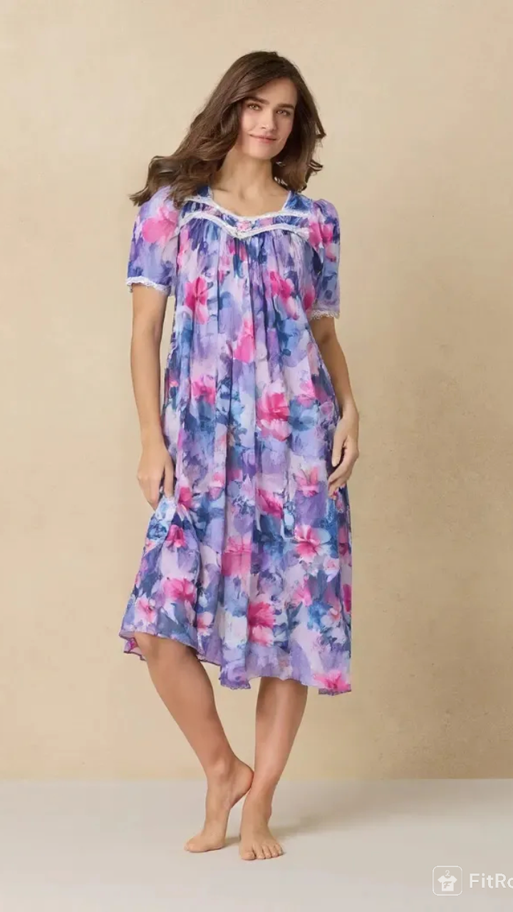 Floral Satin Ballet Nightgown(short) 6030