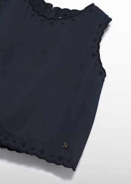 embroidered top for girls/Printed culottes for girls26-5177-93/5280-01