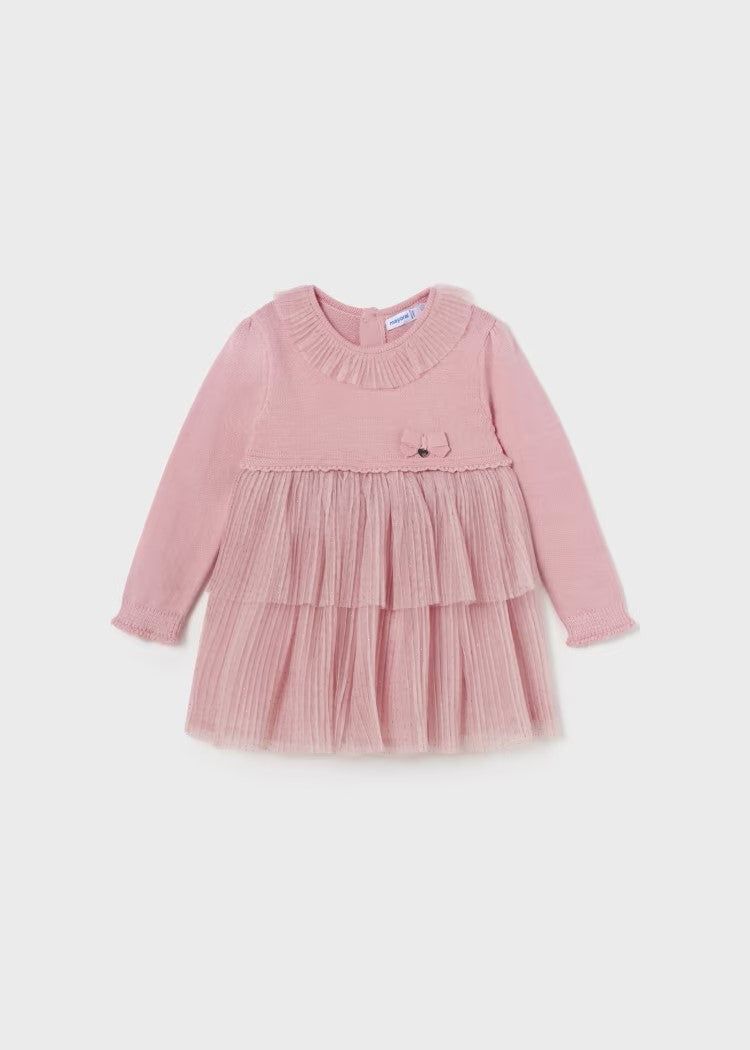 Combined tricot and tulle baby dress Ref.  13-02979-041