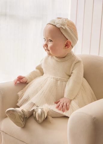 Combined tricot and tulle newborn dress Ref.  13-02858-047