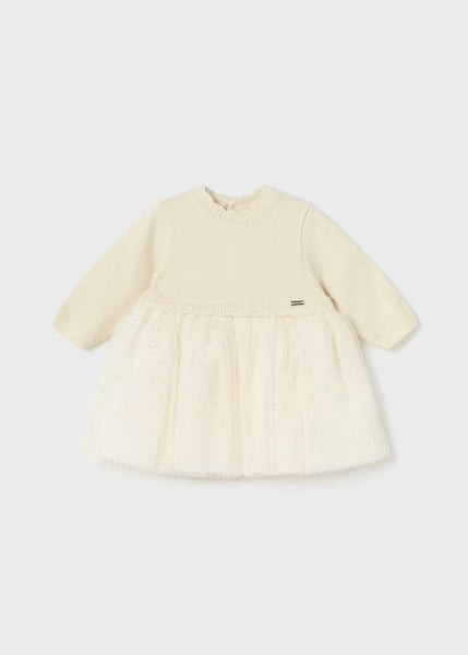 Combined tricot and tulle newborn dress Ref.  13-02858-047