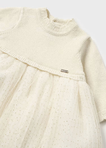 Combined tricot and tulle newborn dress Ref.  13-02858-047