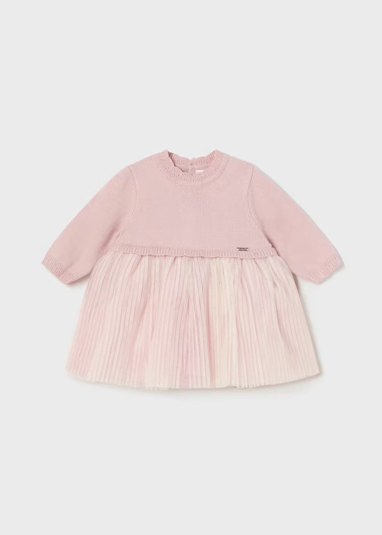 Combined tricot and tulle newborn dress Ref.  13-02858-048