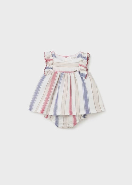 Newborn European linen striped diaper cover dress Ref.  24-01829-059