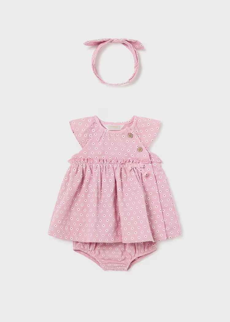 Better Cotton Newborn Dress with Diaper Cover and Headband Ref.  24-01806-029