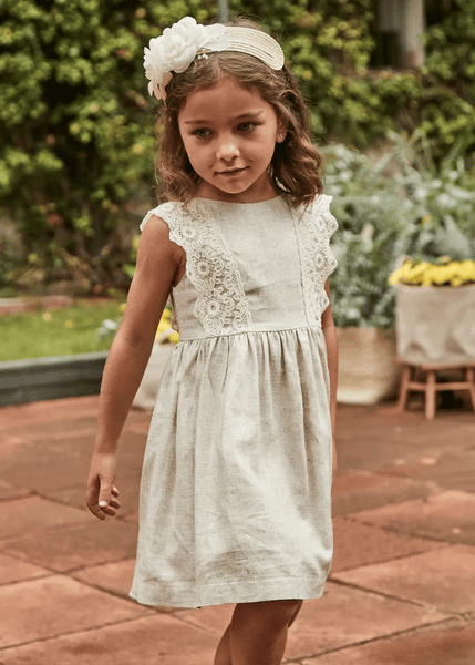 Girl's dress with embroidered linen detail Ref.  25-03910-031
