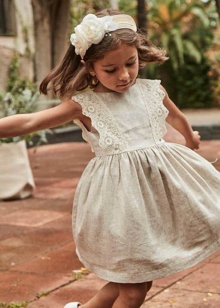 Girl's dress with embroidered linen detail Ref.  25-03910-031