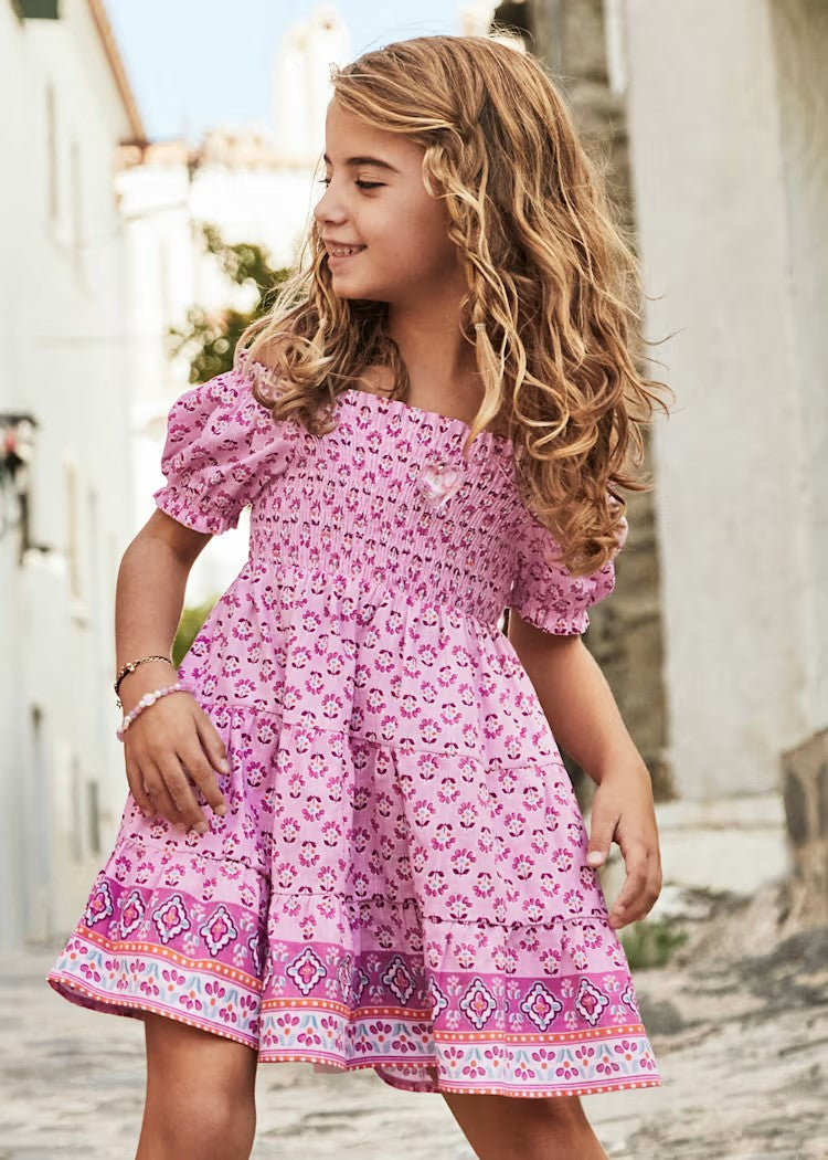 Girl Printed Smocked Border Dress Ref. 25-3932-025