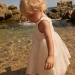 Embroidered organza dress with waistband and applied flowers 26-5008-3