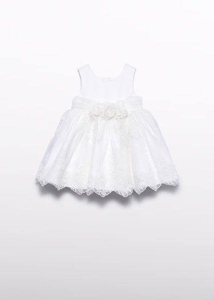 Embroidered organza dress with waistband and applied flowers 26-5008-3