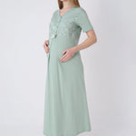 Maternity Nightgown and Robe Set – Postpartum Set, Leaf Pattern Robe and Lace Cotton Viscose Nightgown - 2321