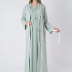Maternity Nightgown and Robe Set – Postpartum Set, Leaf Pattern Robe and Lace Cotton Viscose Nightgown - 2321