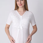 Maternity Nightgown and Robe Set – Postpartum Set, Leaf Pattern Robe and Lace Cotton Viscose Nightgown - 2321