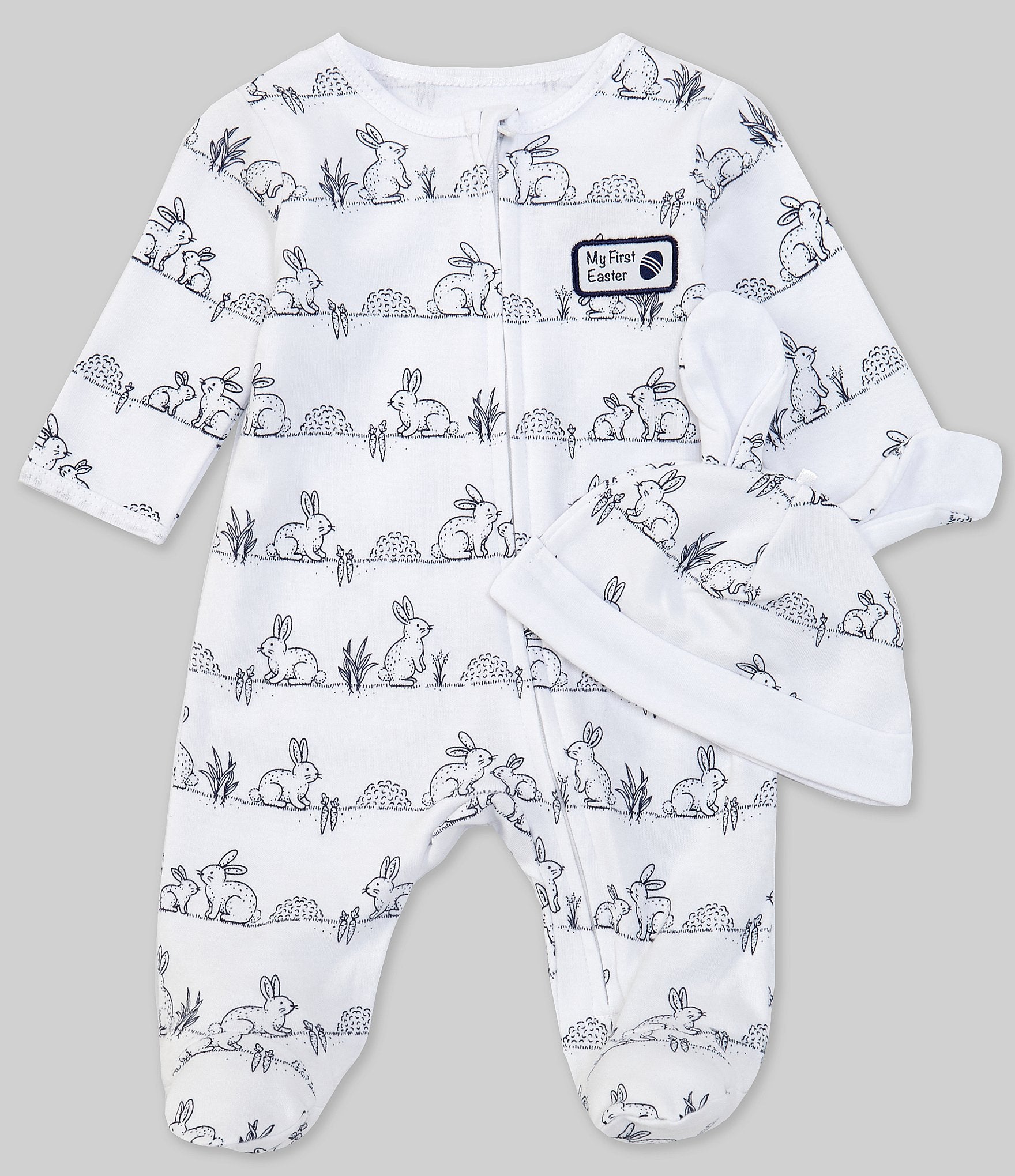 Little Me Baby Newborn-9 Months Long-Sleeve Bunny Footed Coverall & Cap Set 10654