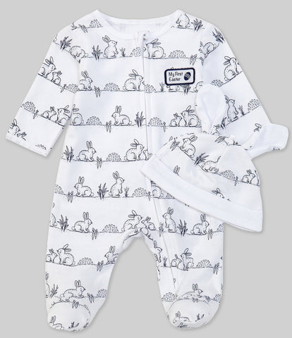 Little Me Baby Newborn-9 Months Long-Sleeve Bunny Footed Coverall & Cap Set 10654